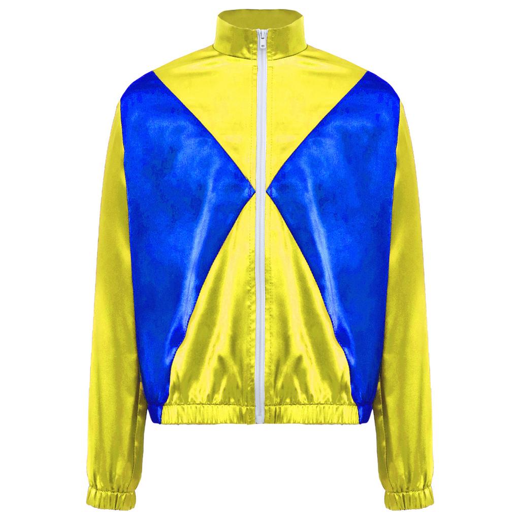 Kids Horse Rider Costume Color Block Mock Neck Zip Up Top Equestrian Training Competition Long Sleeve Outwear