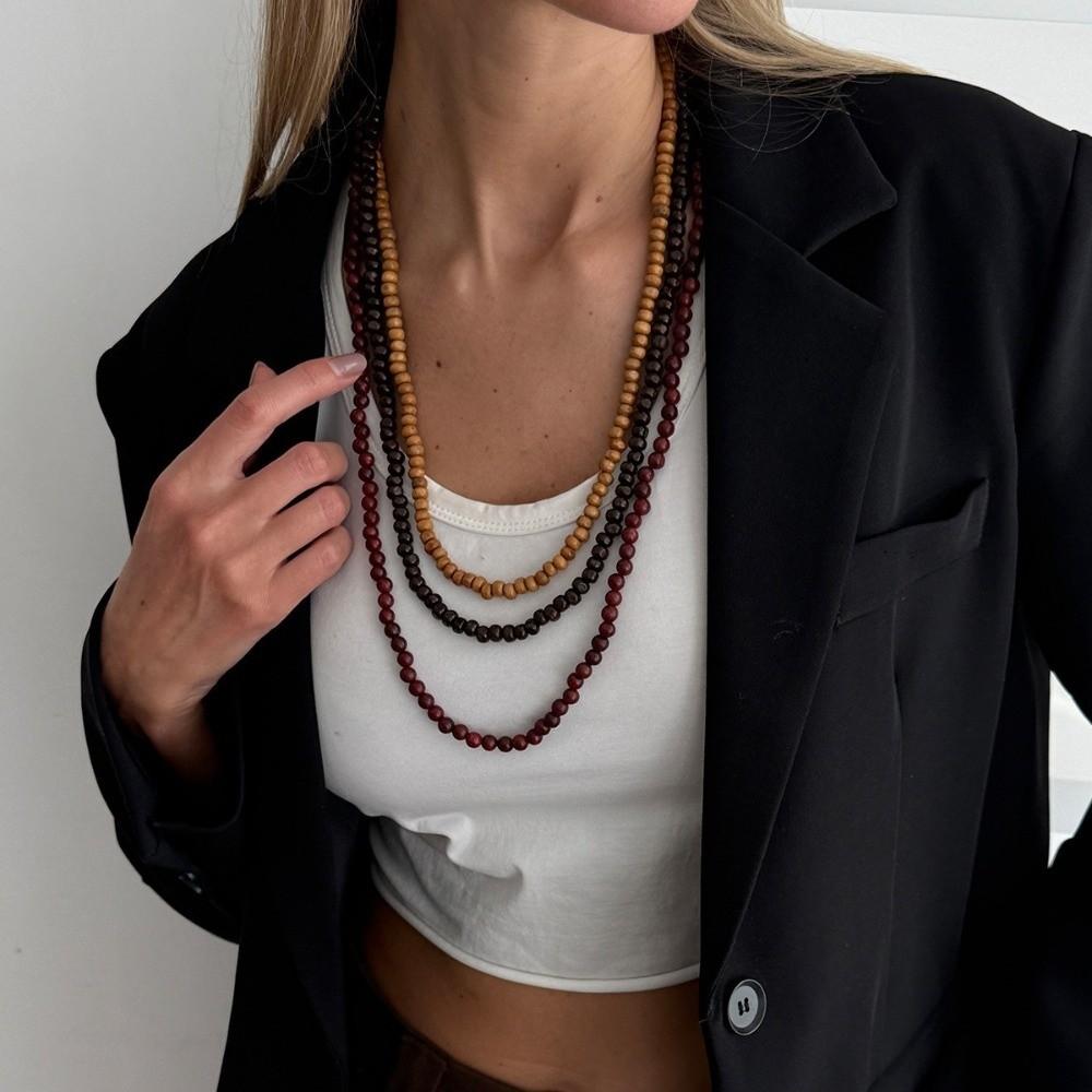 Lange Holzkugel-Halskette im Vintage-Stil Stapelbare Perlenhalskette Pulloverkette Schmuck Geschenke