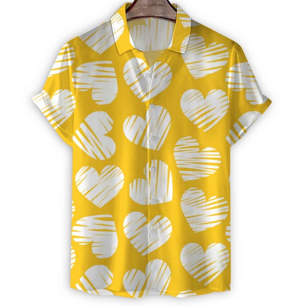 Cartoon 3d Print Love Heart Hawaiian Shirt Men Women Summer Short Sleeve Tees Lapel Button Shirts Tops Street Oversized Blouse