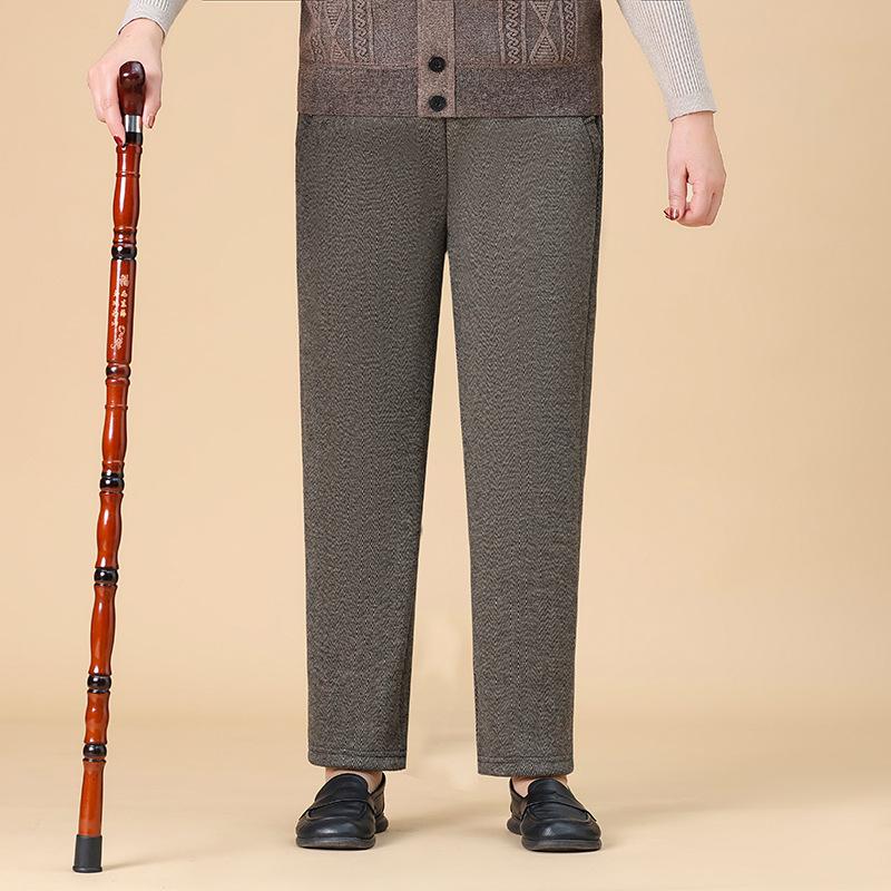 High-Waisted Fleece-Lined Women's Winter Pants - Straight Leg, Elastic, Casual, for Middle-Aged & Elderly 