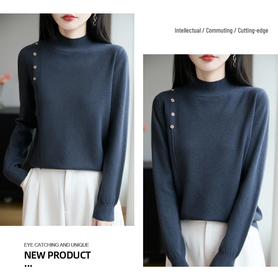 Autumn 2026 Women's Knitwear: Plush Long Sleeve Half-High Neck Pullover Sweater