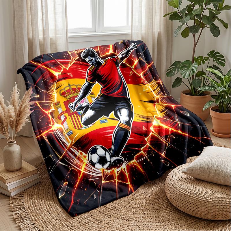 Spain Football Printed Flannel Blanket Skin Friendly Warm Decorative Throw for Indoor Couch Bed Daily Use