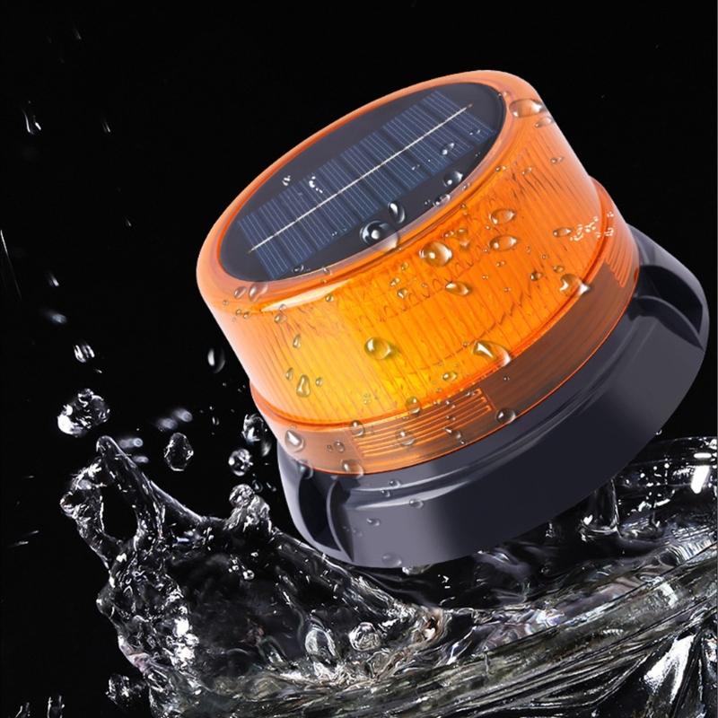 Solar Powered Vehicle Emergency Light High Brightness LEDs Warning Light Waterproof Design Magnetic Mount 2 Light Modes
