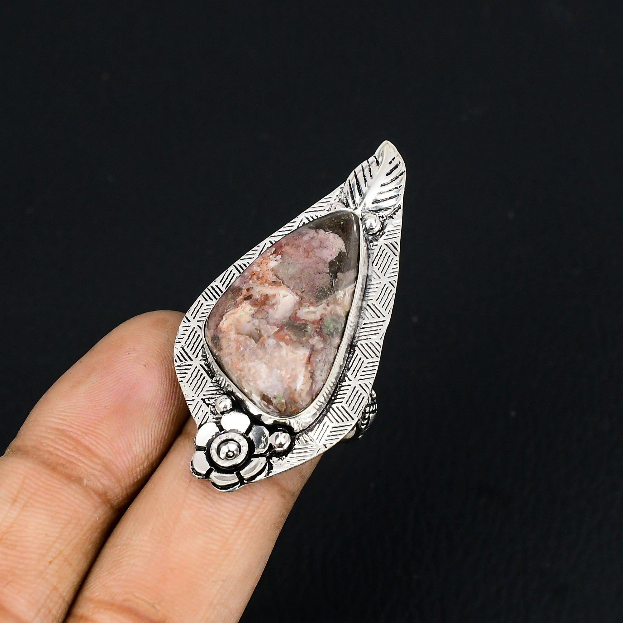 Trillion Natural Rosetta Jasper 925 Silver Flower Stackable Mother Ring Size 7 7