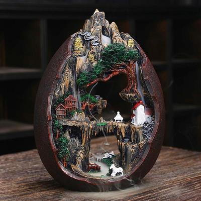 High Mountain Backflow Incense Burner: Flowing Water & Cloud Aromatherapy Ornament In Ceramic Resin