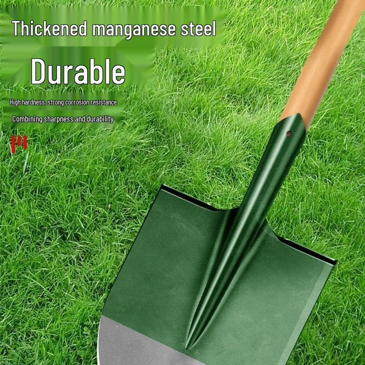 Manganese Steel Gardening Shovel - Heavy-Duty Iron Square/Pointed Head for Planting & Digging