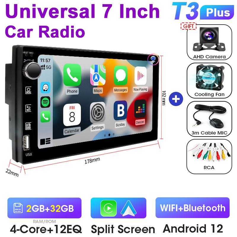 Universal 7 Inch 2 Din Android 12 Car Radio Multimedia Video Player For Nissan Kia Honda Toyota VW Ford Carplay Auto RDS DSP 4G