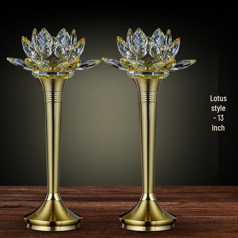 Copper LED Crystal Lotus Multi-Color Buddha Offering Lamp for Home Worship