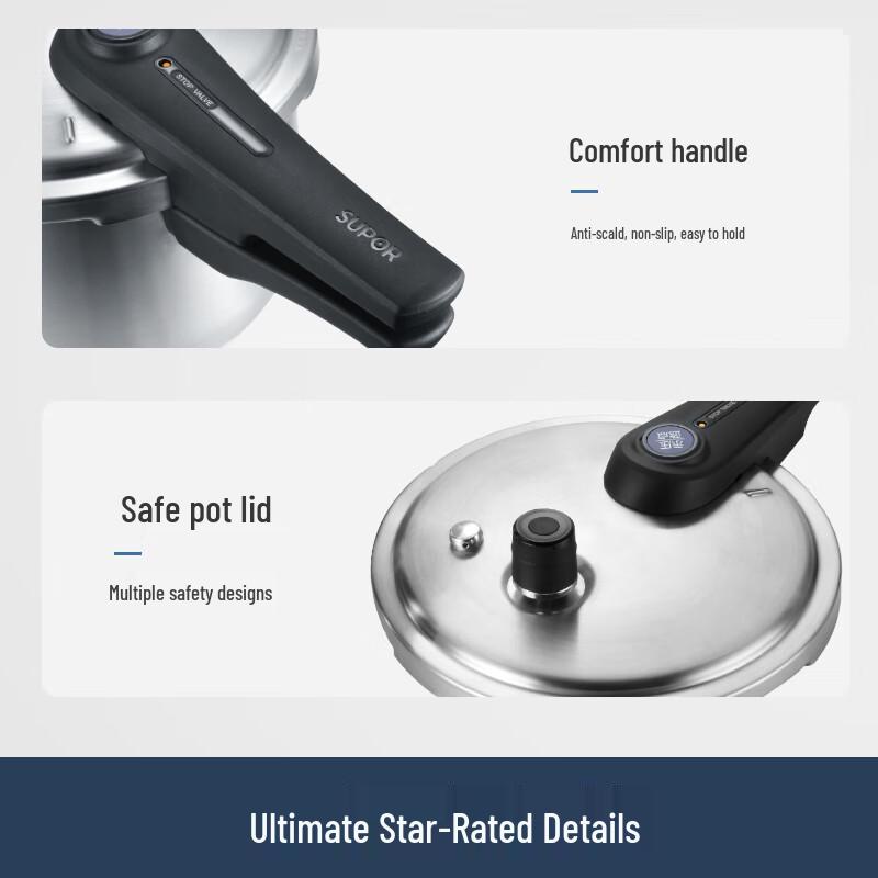 SUPOR 304 Stainless Steel Household Pressure Cooker with Blue Eye Indicator