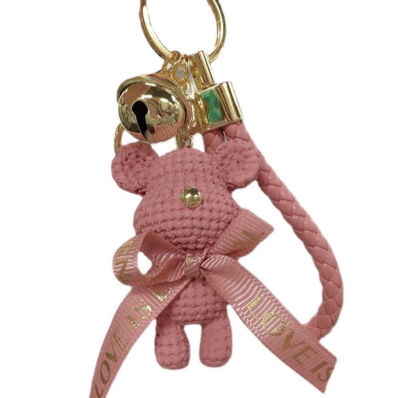 Cute Resin Woolen Little Bear Bow Rabbit Keychain Holiday Car Key Ring For Girls Creative Gift Weaving  Doll Bag Pendant