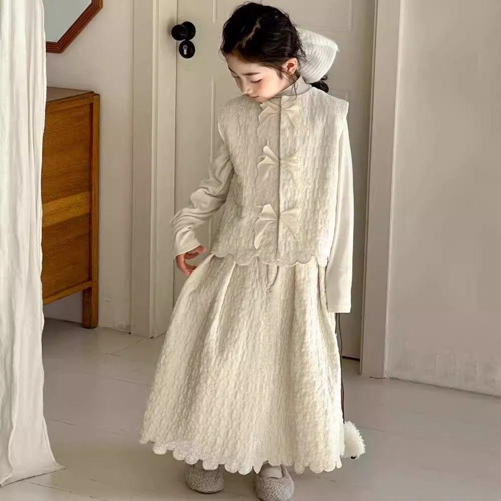 2025 Dívčí elegantní set v čínském stylu vesta a sukně - Třídílný jarní/podzimní outfit