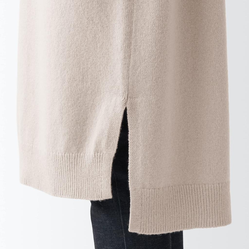 MUJI Women's Mid-Gauge Wool Mock Neck Dress, Sand Beige, Size M (BAJ11A2A)