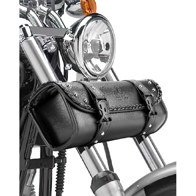 KEMIMOTO Motorcycle Tool Fork Bag PU Leather Universal Saddlebag For Front Fork Handlebar Sissybar Storage Pouch Motorcycle Roll Bag
