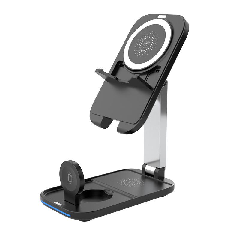 Foldable 15W Magnetic 3-in-1 Wireless Charger Stand for Apple