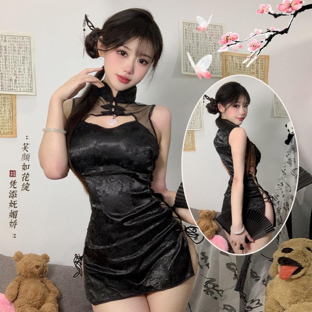 Sexy Cheongsam Retro Sexy Underwear Uniform Temptation Perspective Slim Side Open Straps Passion Suit Hair