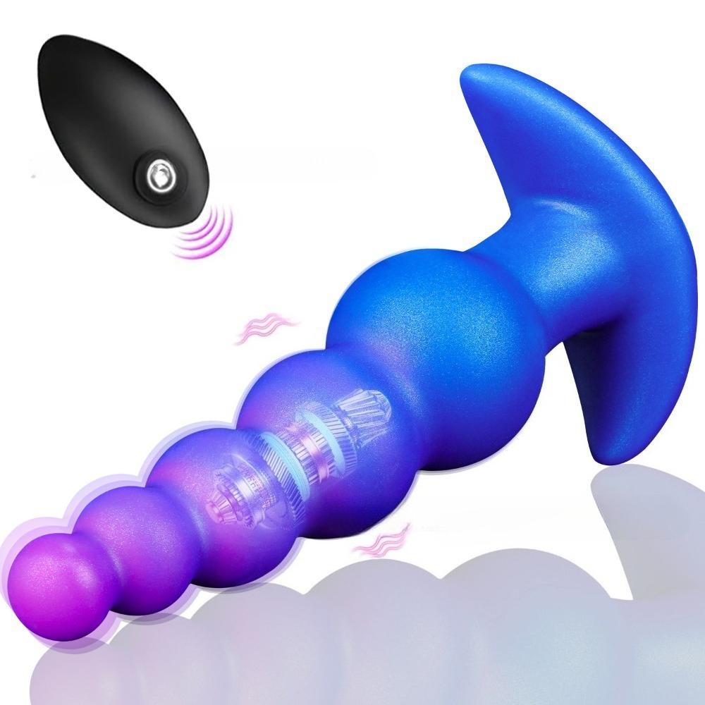 Remote Control Vibrating Anal Plug - Alien Beaded Dildo 10 Speeds, Silicone AV Wand for Men Women, BDSM Solo Play Adult Toy