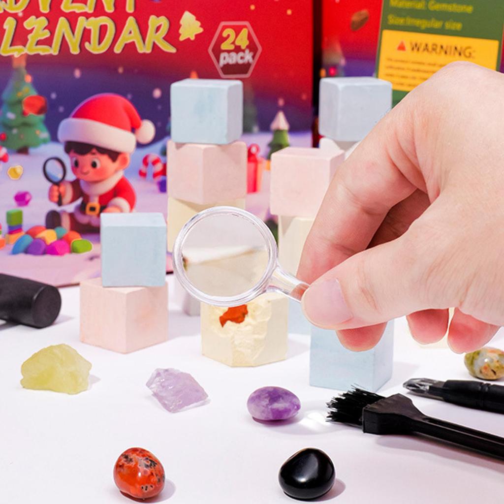 Christmas Calendar Countdown Crystal Calendar Rock Stone Digging Theme 24 Boxes Holiday Kids Girls Stocking Stuffers Party