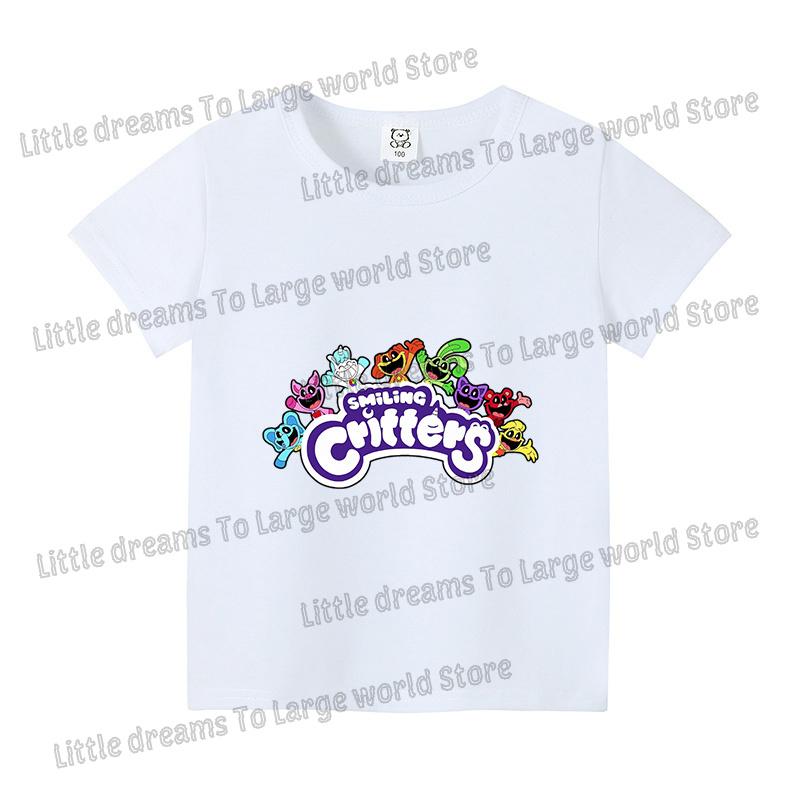 Smilings Critters Tshirt for Kids Cartoon Figure Printed Short Sleeve Clothes Children Summer White Black Base Tee Casual Tops
