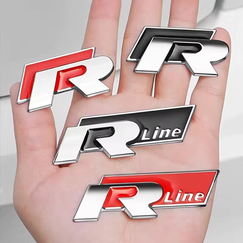 3D Metal R Line Logo, Car Front Grill Badge Rear Trunk Emblem Sticker for G-ol-f 4 5 6 7 P-ol-o P-assa-t T-igua-n T-oura-n C-C T-ouare-g