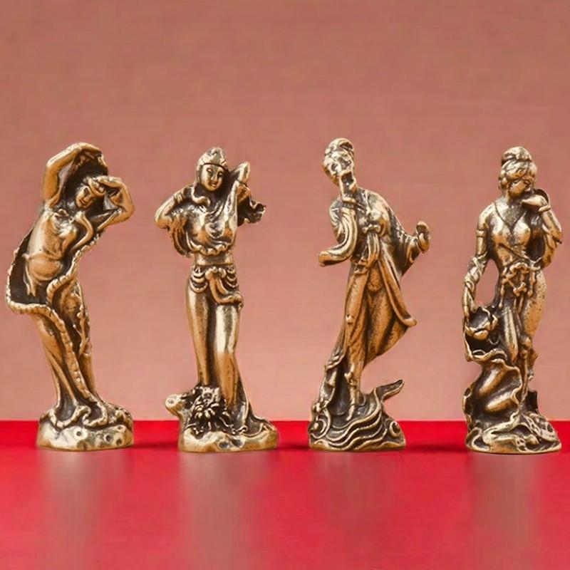 1/4Pcs Vintage Classical Figurines Handcrafted Solid Brass Four Ancient Chinese Beauties Statue Desktop Decor Collection Gift