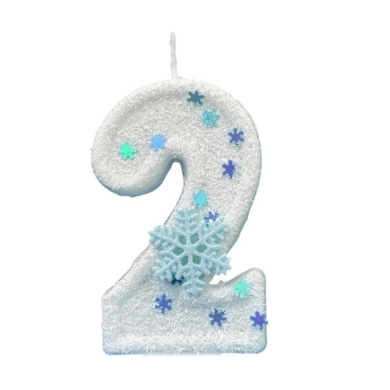 652F Creative Gift Winter Snowflake Themed Birthday Number Durable Paraffins Wax Perfect For Themed Celebration Decors