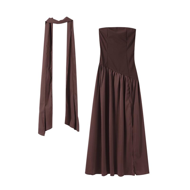 Mode Patchwork Schlitz Trägerloses Kleid Damen Elegant Ärmellos Rückenfrei Langes Kleid 2025 Sommer Neu Damen Abendparty Roben