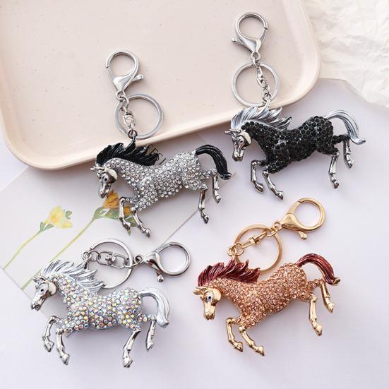 Keychain Pendant Sparkling Rhinestones Horse Design Metal Keyring Decorative Key Holder Bag Decoration