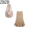 Zbzr Spring New Women Clothes Western Style Fashion Sexy Sequined Backless Top Fishtail Skirt Two-piece Set