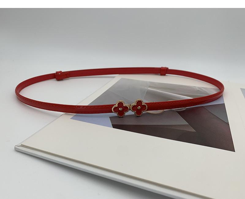 

Womens Classy Slim Waist Belt Dress With Floral Alloy Buckle For Stylish Looks Casual Glossy Red