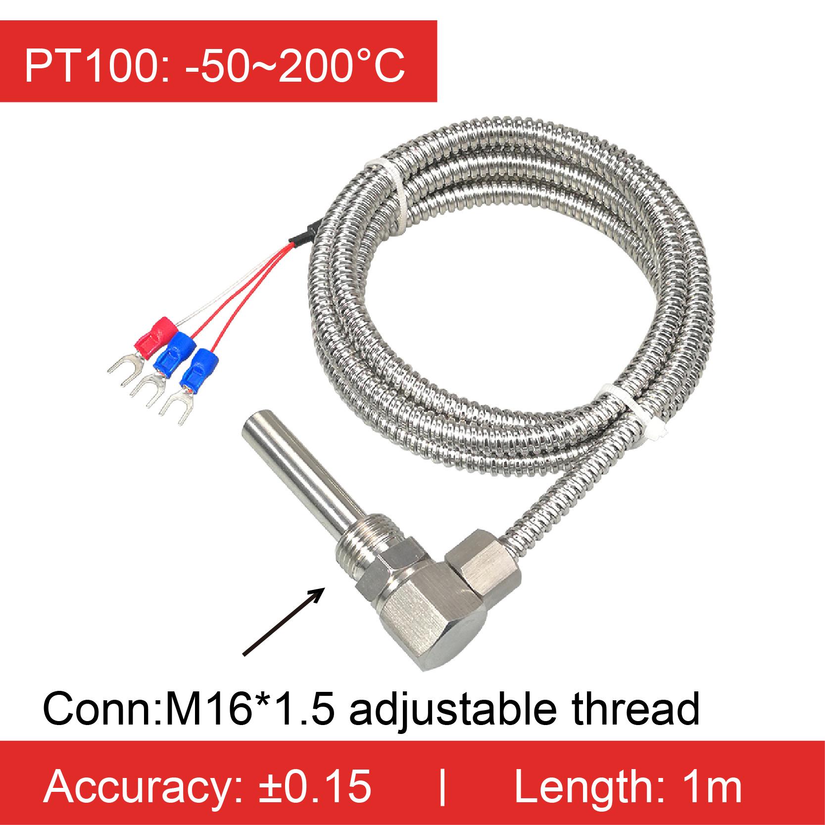 

WZPT-D2M16 Motor Bearing Temperature Sensor PT100 Probe Right-Angle M16 Thread -50 to 200°C Stainless Steel Cable 1-5m pt100-1M