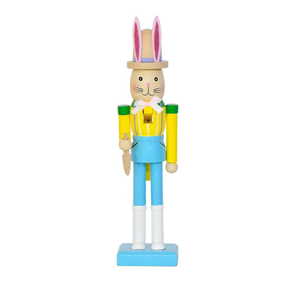 Kid Gift Cute Easter Rabbit Nutcracker Smooth Handmade Wooden Bunny Statue Realistic Bunny Nutcracker Figures Party Scene Prop