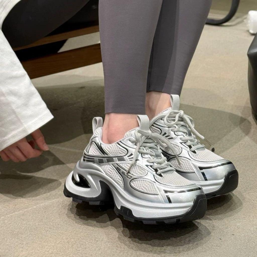 Thick-soled heightening dad shoes women's spring 2025 new versatile sports and leisure women's shoes mesh breathable white shoes