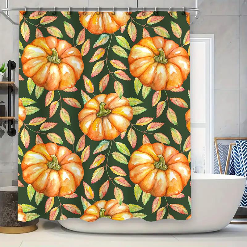 Tuniu Watercolor Pumpkin Leaves Shower Curtain Floral Autumn Bathroom Decor Unique Design