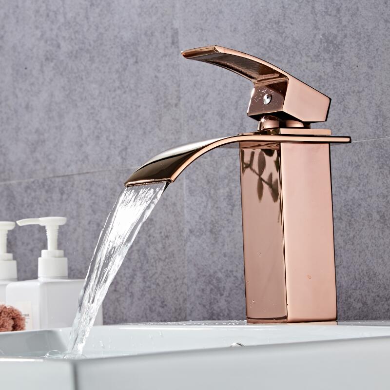 

Смеситель для ванной комнаты из розового золота, латунный смеситель для раковины, смеситель для холодной и горячей воды, смеситель для раковины с одной ручкой, кран для установки на бортик розового золота