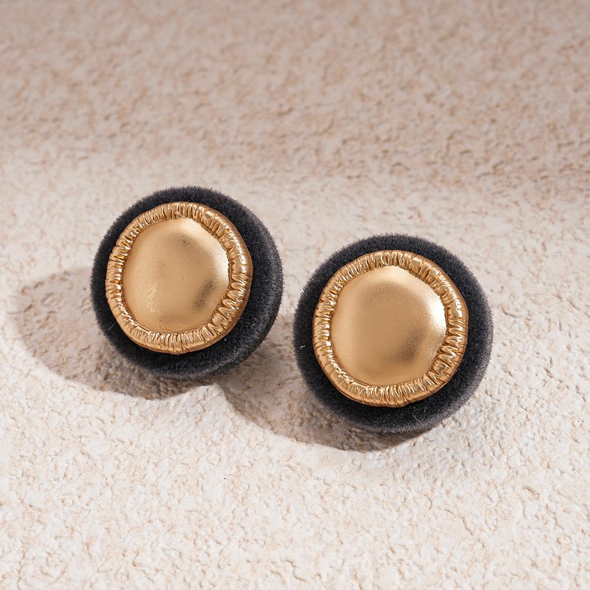 Autumn and winter retro flocking geometric round silver needle stud earrings simple earrings