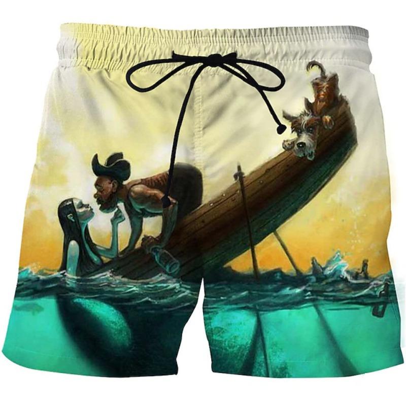 Men's Swim Trunks Vintage 3D Fishing Print Beach Shorts Quick Dry Outdoor Leisure Sports Shorts Swimwear Fashion Men's Shorts