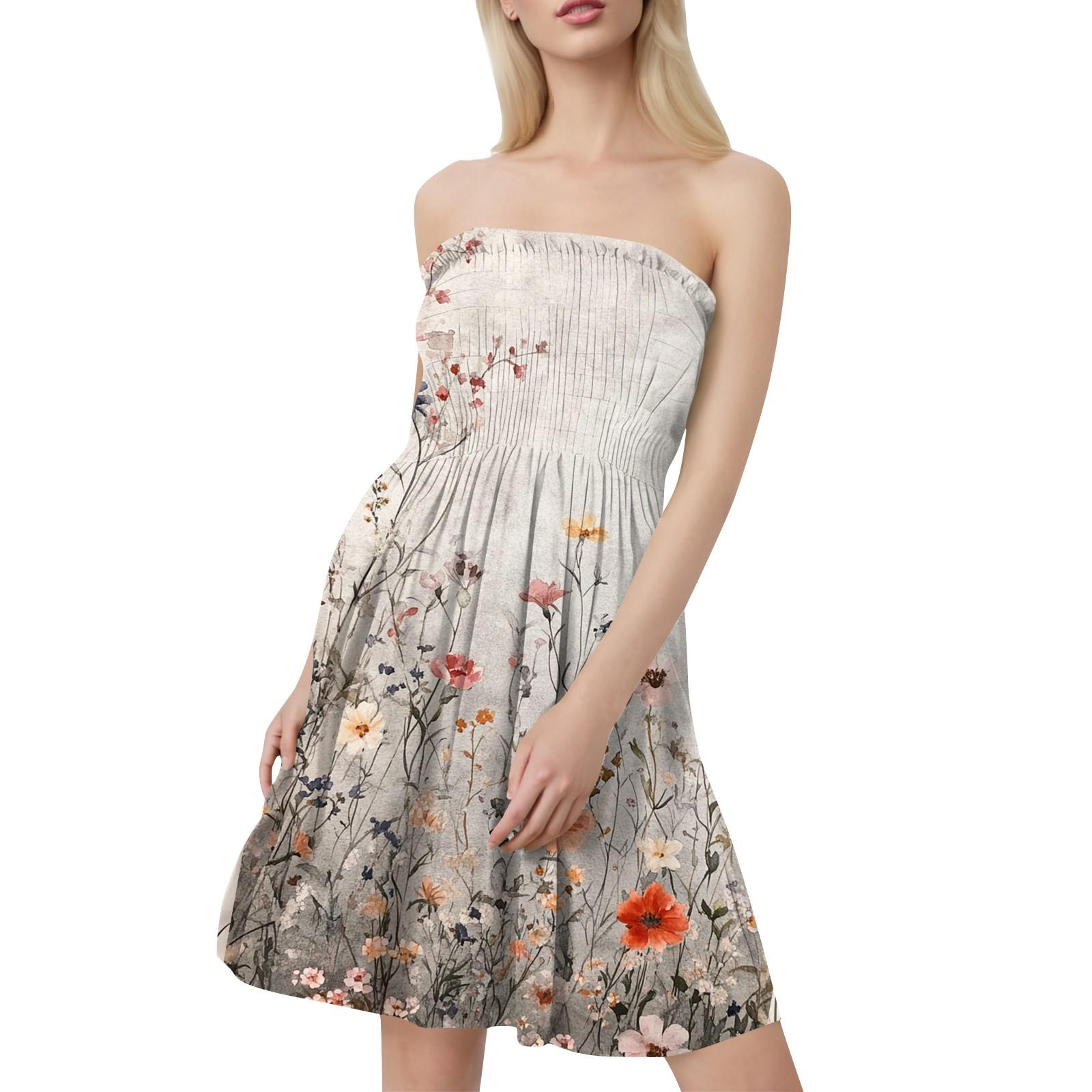 

Женские летние платья Модные женские повседневные платья-бандо с цветочным принтом без рукавов XL