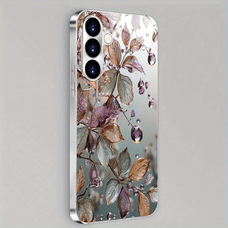 Water Droplet Leaf Pattern Glass Phone Case Suitable for Samsung Galaxy S26 S25 S24 S23 S22 S20 FE/Ultra/Plus Anti Drop
