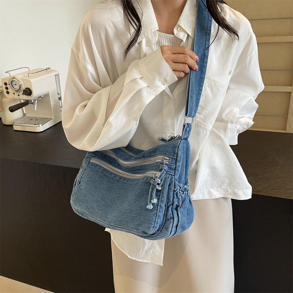 2025 Women's Harajuku Style Denim Canvas Crossbody Bag - Large Capacity, Simple Design