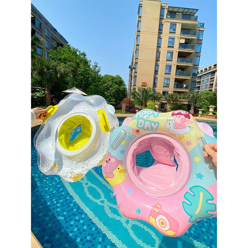 Kids Swim Ring Cartoon Pvc Inflatable Float Sponge Bottom Flower Pool Ring For Children