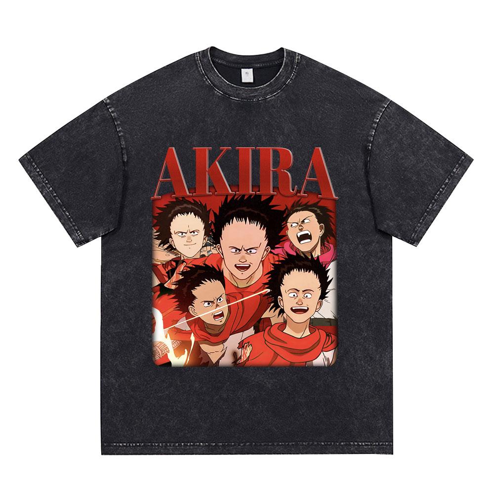 Anime Akira Vintage Washed T Shirt 90s Science Fiction Movie Shotaro Kaneda Short Sleeve T Shirts Cotton Casual Loose T-shirts