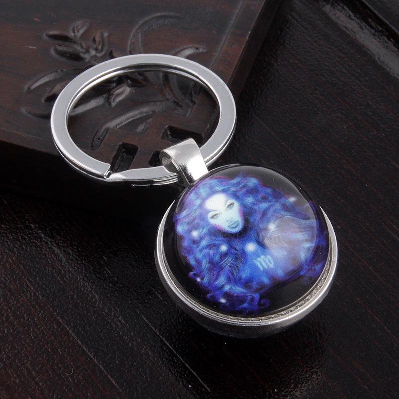 Luminous Scorpio Virgo Crystal Keychain: Double-Sided Glass Pendant Metal Keyring