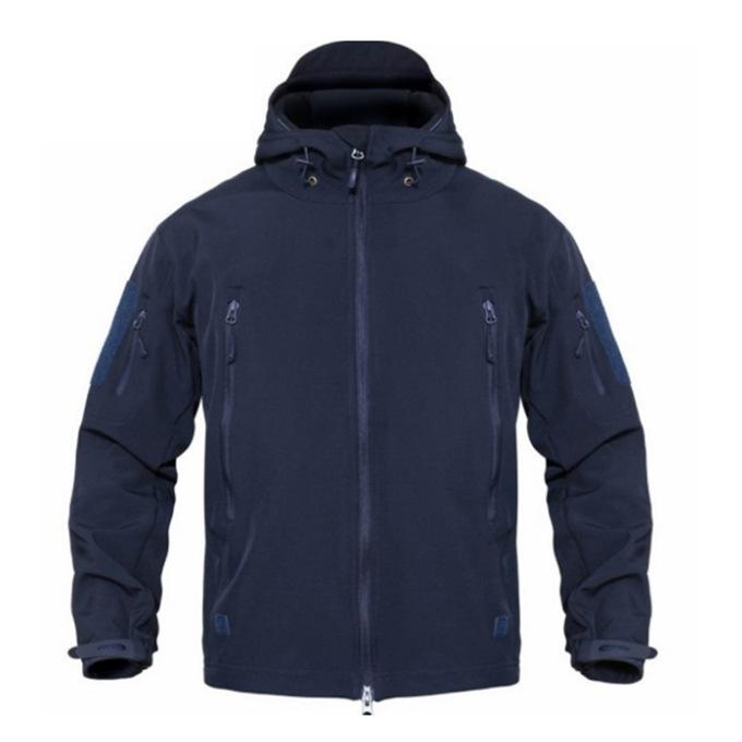 

Navy Blue Soft Shell Outdoors Jacket Men Waterproof Coat Hooded Windbreaker L