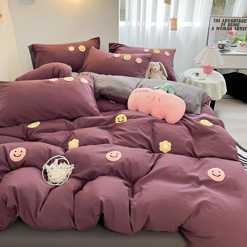 

Комплект из четырех предметов из стираного хлопка, простыня, пододеяльник, трехкомпонентный пододеяльник 1.2m bed