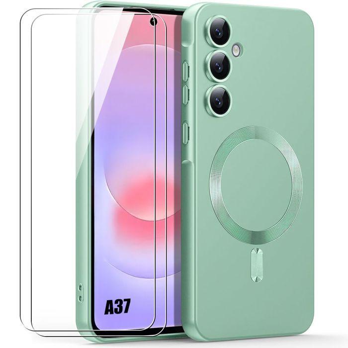 Hülle für Samsung Galaxy A37 5G, Kratzfeste Silikonhülle mit Magnet - Grün - 2 Gehärtete Gläser