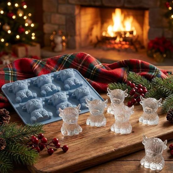 Hochlandkuh Silikon-Eiswürfelform Lebensmittelgeeignet 3D-Form für Whiskey-Cocktails Leicht zu lösend Mini-Kuh Schokoladen-Süßigkeitenformen zum Backen von Gummibärchen Fudge