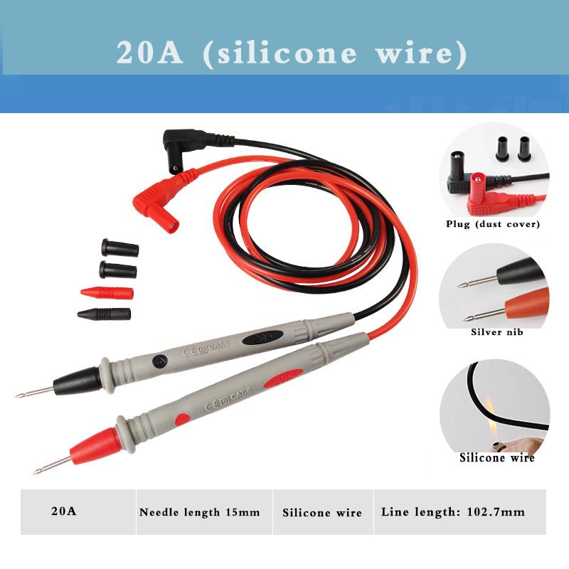 

2PCS 20A/1000V Digital Multimeter Test Leads Probe Silicone Cable To 2mm Interface Test Clamp Universal Test Cable