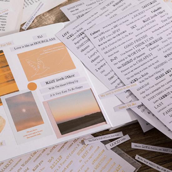 4 ks/sáček Papírové samolepky Proces ražení Retro Jemná rytina Pohodlná samolepicí dekorace 3 styly Anglické písmeno Samolepky na scrapbooking Dívka