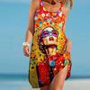 New Women's Fashion 2025 New Print Summer Casual Party Mini Dress Beach Style Elegant Pop Art Prints Lady Sleeveless Dress