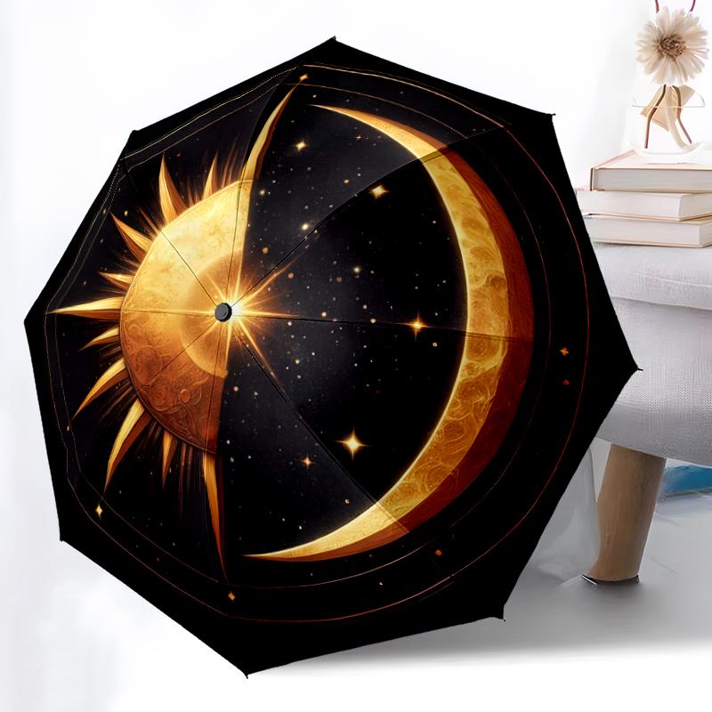 1pc Sturdy 8-Bone Auto Umbrella, Sun and Moon Umbrella, Digital Printed, Foldable Umbrella for On-the-Go Outdoor Use